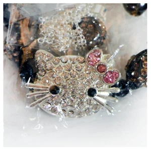 HELLO KITTY Bracelet Necklace Earrings Jewelry 3 Piece Set Black Pink Silver - Picture 1 of 3