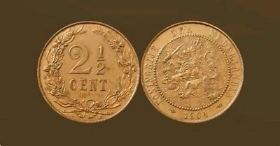 NETHERLANDS 2-1/2 Cents 1904 - Wilhelmina - XF/aUNC - Image 1 of 3