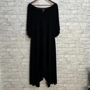 Maggie Barnes Midi Swing A-Line Dress Asymmetrical Hem Black Plus Size 0x 14 16 - Picture 1 of 15