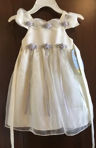 NWT Girls White Dress By American Princess 2T Tulle Lavender Flower Bows Holiday - Picture 1 of 8