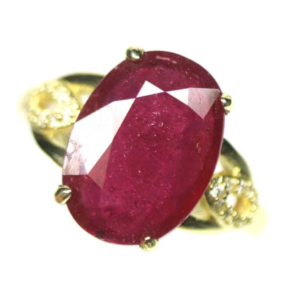 Gemstone 11 x 14 mm. Red Ruby & White Zircon Jewelry Ring 925 Silver Size 8.25 - Image 1 of 4