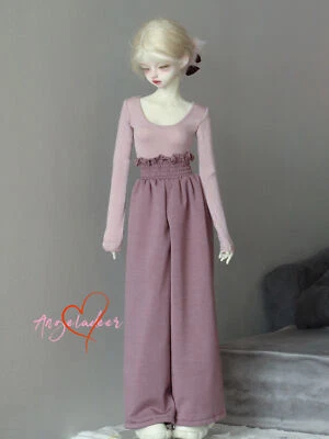 1/4 1/3 BJD Clothes Outfit Low Cut Top + Wide Leg Pants + Choker Dusty Purple - Image 1 of 4