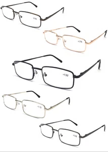 Gafas de lectura de diseño clásico para hombre cuadradas de metal con especificaciones cubierta de brazo corto L453 - Imagen 1 de 28