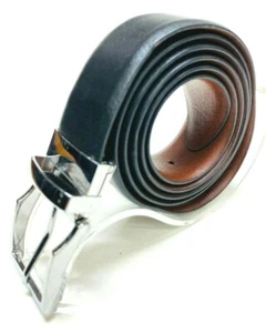 Cinturón de vestir liso reversible, cuero genuino (1-1 / 4 "ancho) Cinturón negro y marrón2 lados - Imagen 1 de 7