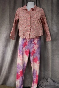Oshkosh Girl Long Sleeve Button Up (5) Pink Tye Dye Pants (M 7/8) Outfit Set - Picture 1 of 6