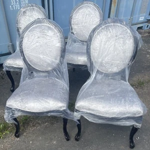 Brand New Set Of Four Matching French Crush Velvet Dining chairs, Black Frames - Picture 1 of 3