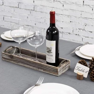 16-inch Rustic Torched Wood Serving Tray w/ Decorative Antique Metal Handles - Picture 1 of 7
