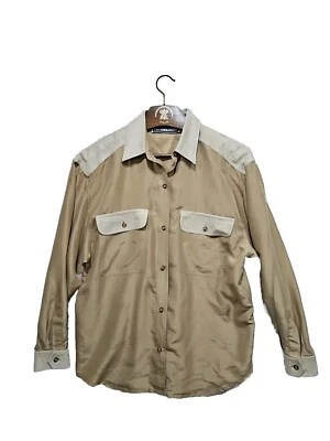  Camisa Blusa Diane Gilman Beige Mujer Seda y Gamuza Bolsillos Medianos De Colección  Foto 1 de 4