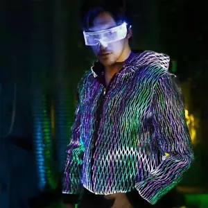 Giacca LED Fibra Ottica Abbigliamento Accendi Nightclub Costumi Colori Cambio Cappotto - Foto 1 di 15