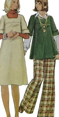 1970s Maternity Square Neck Swing Top Dress Flares Sewing Pattern Butterick 5735 - Image 1 of 3