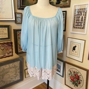 Vintage Claire Sandra By Lucie Ann Blue Shortie Nightie With Lace Trim Size S - Picture 1 of 5
