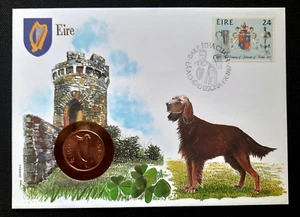 "Irlanda - "CASTILLO ~ ARPA IRLANDESA ~ PERRO ~ SETTER IRLANDÉS" Cubierta de moneda PNC 1987 - Imagen 1 de 12
