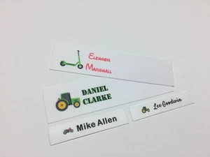 Personalised Sew In Full Colour Motif Name Labels Car Motorbike Tractor Digger - Foto 1 di 5
