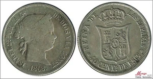 España Isabel II 40 Centimos Escudo 1868 (*18*68) Madrid Ag MBC - Bild 1 von 1