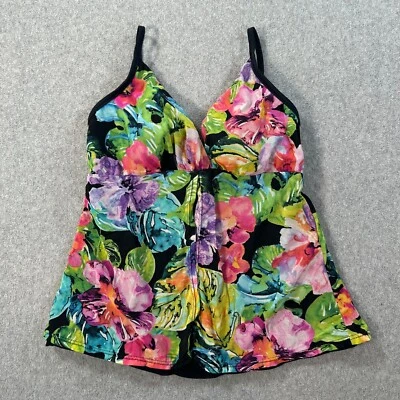 Camiseta de natación Tankini floral Caribbean Joe para mujer 10 cuello en V frente dividido favorecedora Foto 1 de 4