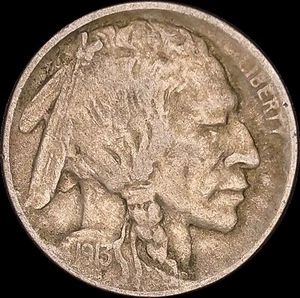 1913 5C Buffalo Nickel Type 1 "Raised Ground" Uncertified Circulated - Picture 1 of 2
