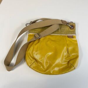 Fossil Womens Key-Per Vinyl Crossbody Bag Purse Yellow M Boho Fabric Strap Zip