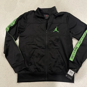 Nike Air Jordan Jacket Youth XL Black Green Jumpman Logo Full Zip Brand Of Fligh - Picture 1 of 5