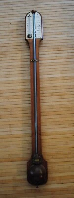 Antiguo termómetro barómetro inglés siglo XIX madera 36" largo Foto 1 de 3