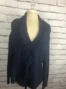 Theory Womens Size S/P Blue Chunky Knit Sweater Wool Blend Twist Front - Picture 1 of 5