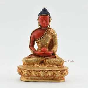 Amitabha Buddha Opame Gold Plated Copper Coral Paste Statue from Patan, Nepal - Picture 1 of 4