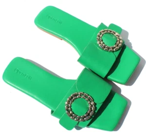 New Nordstrom Open Edit Lely Vegan Leather Green Square Toe Slide Sandals Sz 6.5 - Picture 1 of 3
