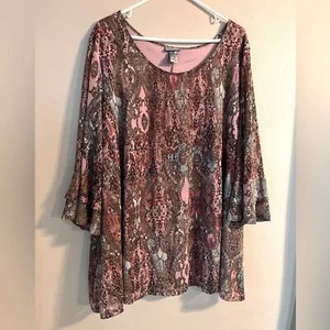 Catherines blouse top Women's 3X pink patterned Paisley lined boho fairy floral - Picture 1 of 11