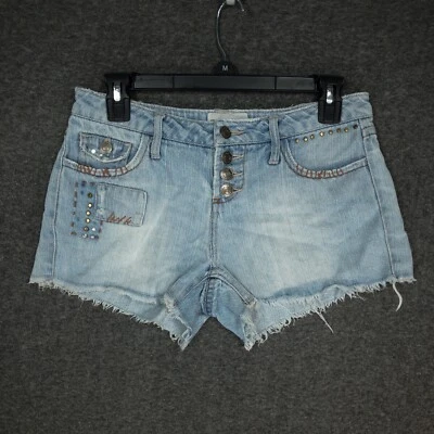 Y2K No Boundaries Low Rise Jean Shorts Junior's 5 Stretch Studded Button Fly - Image 1 of 4