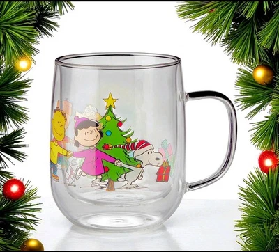 Williams Sonoma PEANUTS Taza de Café Doble Pared 16 OZ NUEVO Vacaciones de Navidad Foto 1 de 4