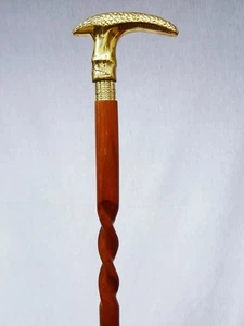 Antique Brass Designer Knob Head Handle Antique Style Walking Cane Wooden Gift - Picture 1 of 5
