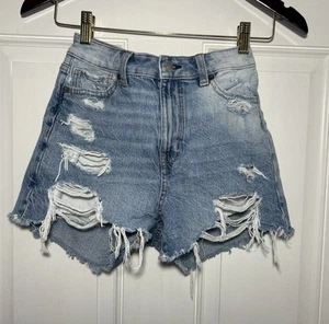 American Eagle Shorts Damen 0 blau abgenutzt abgeschnitten Denim Mom gebraucht, in einwandfreiem Zustand - Bild 1 von 12