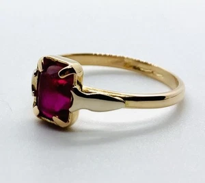 VINTAGE 18ct GOLD RUBY SOLITAIRE RING 750 LADIES DRESS RING SIZE L1/2 CLEANED - Picture 1 of 10