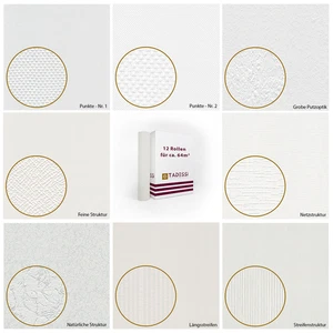 Papel pintado no tejido TADESSI pintable 12 rollos blanco estructura diferentes patrones (2) - Imagen 1 de 74