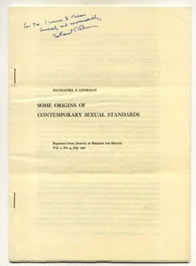 Nathaniel S. LEHRMAN. Some Origins Of Contemporary Sexual Standards 1962 SIGNED - Picture 1 of 1