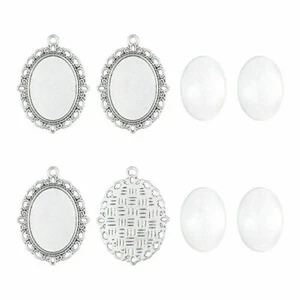 10Sets Tibetan Style Pendant Cabochon  Antique Silver Tray Blank Earring Links - Picture 1 of 4