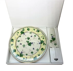 NIB Adrea By Sadek Cake Plate And Server Porceline Grapevine Set - Picture 1 of 6