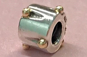 PANDORA | 14K GOLD SILVER DOTS DRUM CHARM ✪NEW✪ 790229 RETIRED RARE AUTHENTIC US - Picture 1 of 10