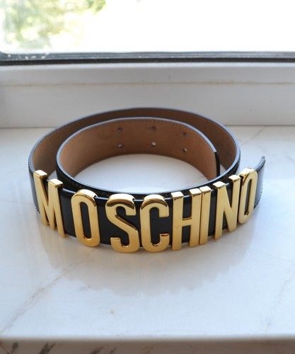 Vintage Womens MOSCHINO Belt Leather Logo G Black Buckle Size 42 display picture 3