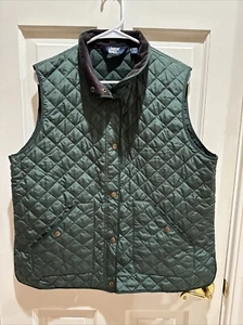 NUEVO Chaleco Lands’ End Mujer Talla L Verde Acolchado Granero Diamante Pana Cuello - Imagen 1 de 5
