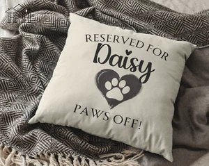 Personalised Reserved For Dog Name 100% Linen Cushion Cover Custom Pillow Case - Picture 1 of 10