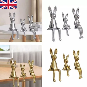 3pcs Rabbit Statues Family Figure Sitting Posture Figurine Sculpture Ornament UK - Picture 1 of 12