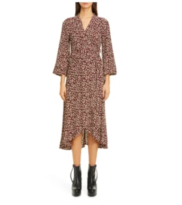 Ganni Blumenmuster Logo Crêpe Halstuch Kleid braun Blumenmuster Größe 38 (US 6) 265 $ - Bild 1 von 11
