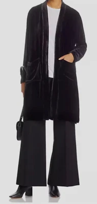 Chaqueta Larga de Terciopelo EILEEN FISHER Kimono Mezcla de Seda Frente Abierto NEGRA Talla S Nueva sin Etiquetas Foto 1 de 4