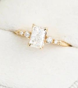 Diamond Wedding Ring 18k Yellow Gold Radiant Cut 1.25 Carat IGI GIA Lab Created - Picture 1 of 11