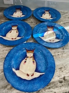 Sakura Snowmates Blue Snowman Salad Plates Set Of 5 - Picture 1 of 5