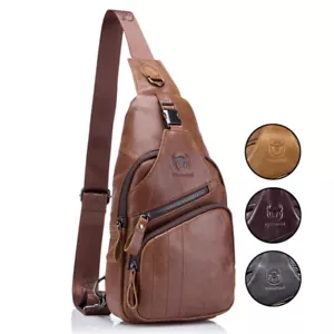 Mens Vintage Genuine Leather Satchel Shoulder Sling Crossbody Chest Bag Travel - Picture 1 of 14