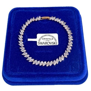 Bracciale Tennis Striscia Bianca pl. oro Giallo 18k con cristalli Zirconi B36 - Foto 1 di 6