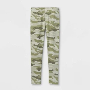 Cat & Jack Girl's Slim Fit Camo Green Tough Cotton Leggings, Size XS(4/5) - Picture 1 of 3
