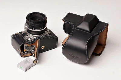 Genuine real Leather Full Camera Case bag cover for Nikon DF 50mm lens Black - Image 1 of 4