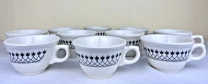 VTG Syracuse China Black Lace Coffee Cups Restaurant Ware Set Of 10 Fleur De Lis - Picture 1 of 19